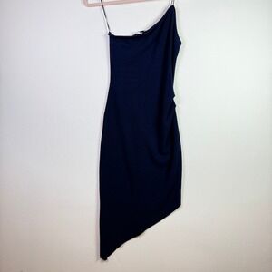 OLIVACEOUS Navy Blue One‎ Shoulder Asymmetrical Hem Dress Medium